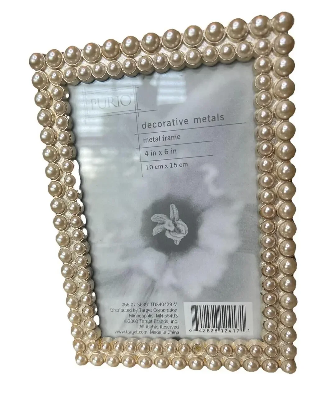 Furio Vintage 2003 Faux Pearl Beaded Metal Photo Frame 4x6 -as is see photo